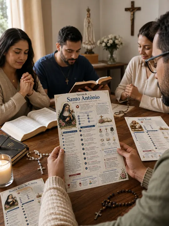 Grupo de oração rezando com o mapa da Novena de Santo Antônio