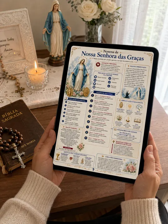Mapa da Novena de Nossa Senhora das Graças aberto no tablet